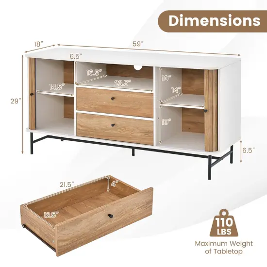 Costway Buffet Sideboard Versatile TV Stand with Sliding Tambour Doors & 2 Storage Drawers {3}