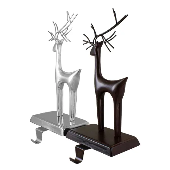 Northlight Set of 2 Oil Rubbed Bronze and Silver Reindeer Christmas Stocking Holders {6}