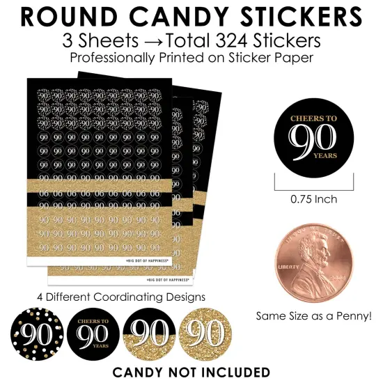 Big Dot of Happiness Adult 90th Birthday - Gold - Birthday Party Small Round Candy Stickers - Party Favor Labels - 324 Count {4}