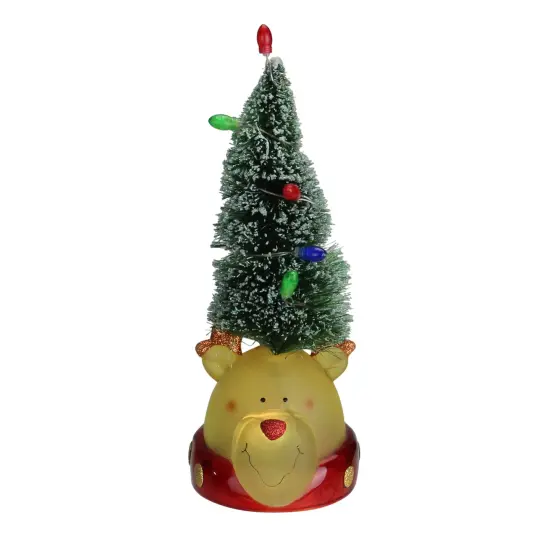 Roman 9.5" LED Lighted Green Tree with Smiling Bear Head Figure Multi {1}