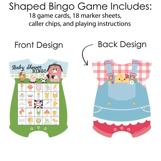 Big Dot of Happiness Girl Farm Animals - Picture Bingo Cards and Markers - Pink Barnyard Baby Shower Shaped Bingo Game - Set of 18 {4}