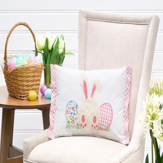 Happy Bunny Eggs Embroidered Spring Easter Themed Accent Pillow, 13" x 18" {4}