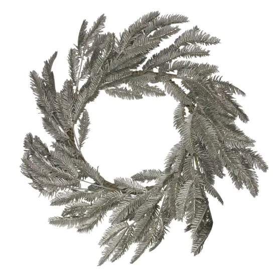 Raz Green and Silver Glittered Pine Artificial Christmas Wreath - 22" - Unlit {1}