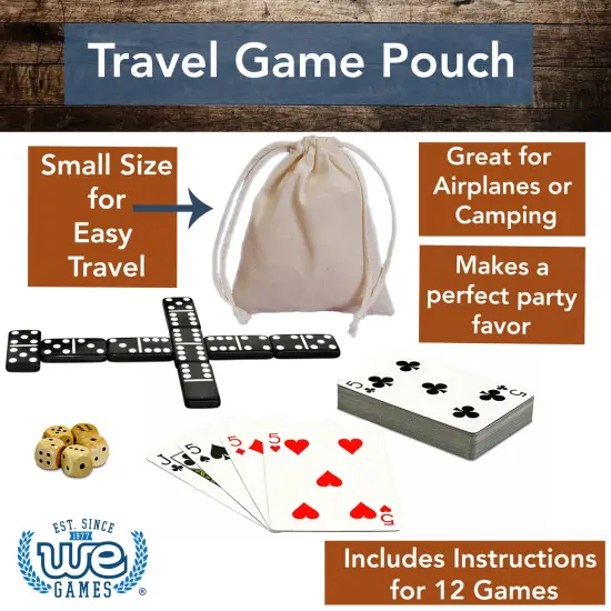 WE Games Mini Double 6 Dominoes, Dice and Card Travel Game {4}