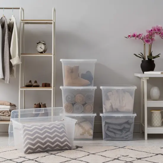 IRIS USA 6Pack 58 Quart Plastic Storage Bin Tote Organizing Container with Latching Lid, Stackable and Nestable, Clear {4}