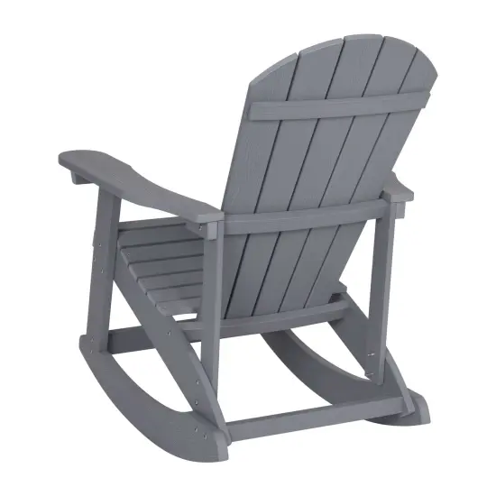 Merrick Lane Set of 2 Atlantic All-Weather Polyresin Adirondack Rocking Chair with Vertical Slats Light Gray {4}