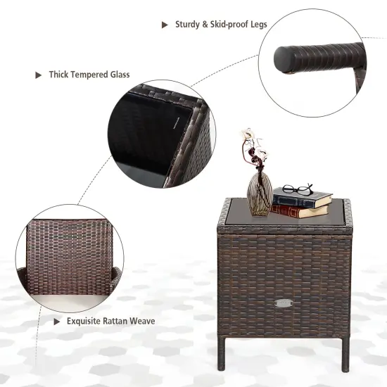 Costway 3PCS Patio Rattan Furniture Set Cushioned Sofa Glass Tabletop Deck Red\Blue\ White {5}