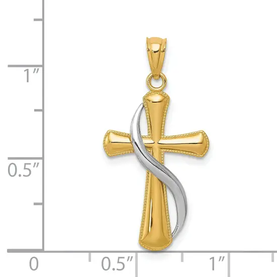 14K Two Tone Gold Flame Cross Pendant Charm Jewelry 31mm x 15mm {2}