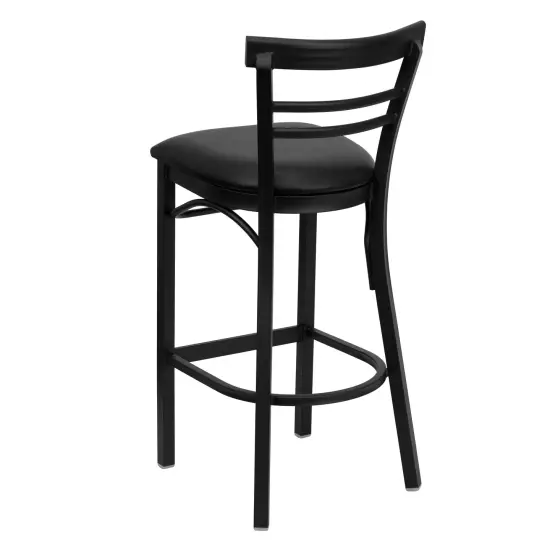Emma and Oliver 2 Pack Two-Slat Ladder Back Metal Restaurant Barstool BlackVYL/BlackMetal {3}