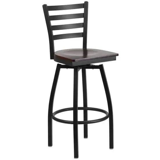 Emma and Oliver Ladder Back Swivel Metal Restaurant Dining Barstool Cherry/BlackMetal {6}