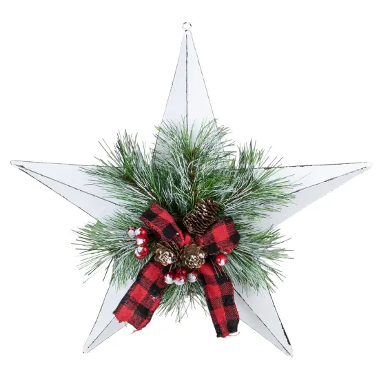 Northlight 17" White 5 point Christmas Star With Plaid Ribbon with Artificial Pine {1}