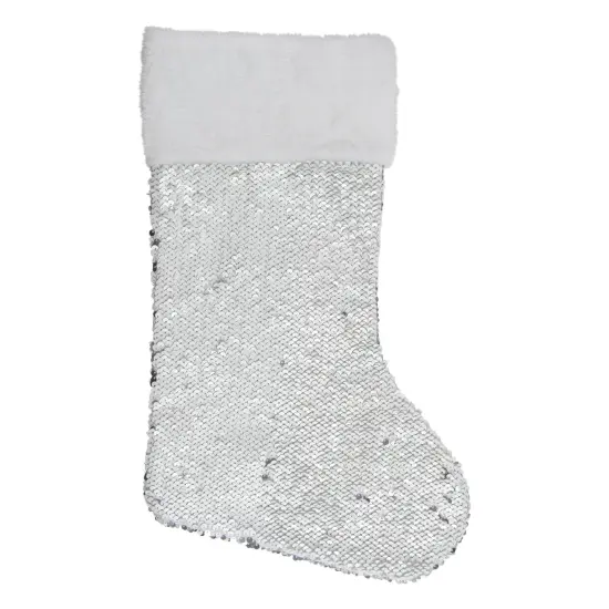 Northlight 19" White and Silver Sequin Christmas Stocking With White Faux Fur Cuff {7}