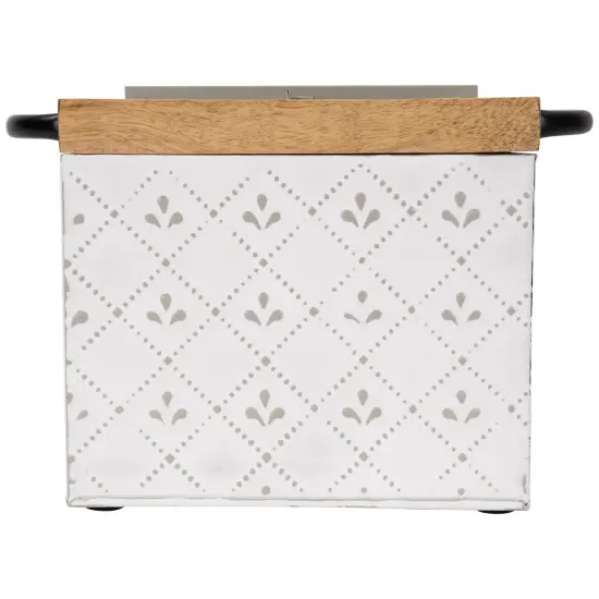 Northlight 7" White Embossed Square Utensil Storage Box with Wooden Frame {1}