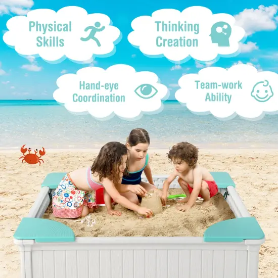 Kids Outdoor Sandbox with Oxford Cover and 4 Corner Seats White {6}