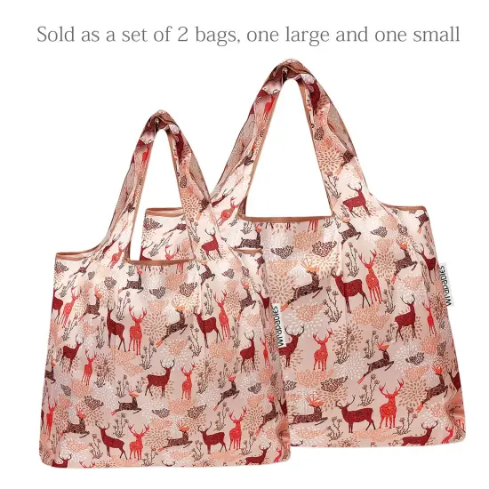 Wrapables Large & Small Foldable Tote Nylon Reusable Grocery Bags, Set of 2 Deer {3}