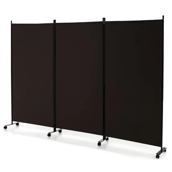 Costway 3-Panel Folding Room Divider 6Ft Rolling Privacy Screen withLockable Wheels Black/Brown/Grey/White {8}
