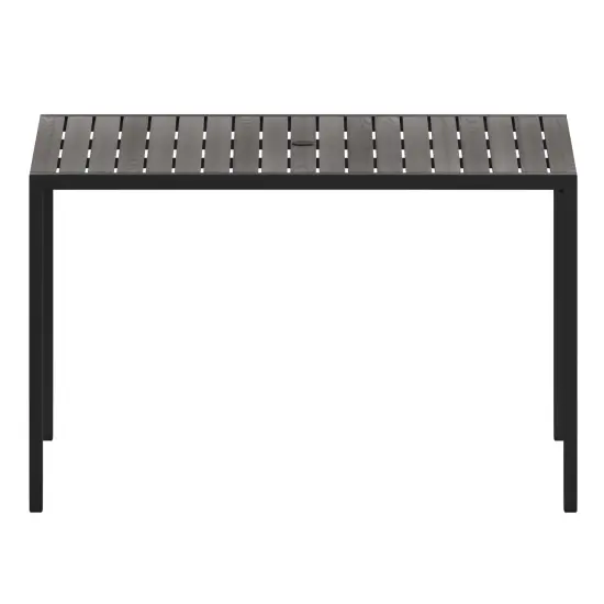 Merrick Lane Outdoor Dining Table with Faux Teak Poly Slat Top and Powder Coated Steel Frame Gray Wash Teak {3}