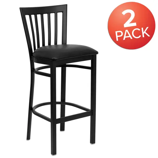 Emma and Oliver 2 Pack School House Back Metal Restaurant Barstool BlackVYL/BlackMetal {5}