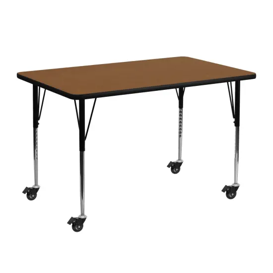 Emma and Oliver Mobile 24x48 Rectangle HP Laminate Adjustable Activity Table Oak {1}