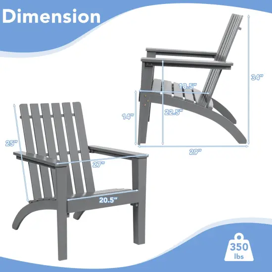 Patio Durable Acacia Wood Adirondack Lounge Armchair with Slatted High Backrest Grey {3}