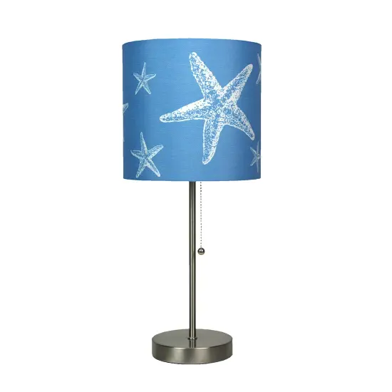 Brushed Nickel Finish Table Lamp With Coastal Blue Starfish Shade {1}
