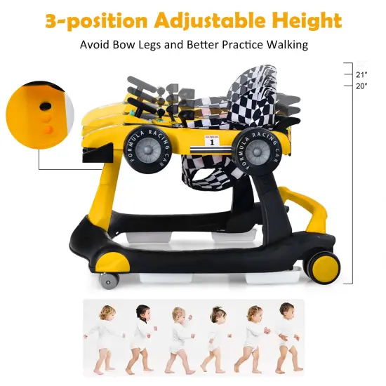 4-in-1 Foldable Activity Push Walker with Adjustable Height Yellow {6}