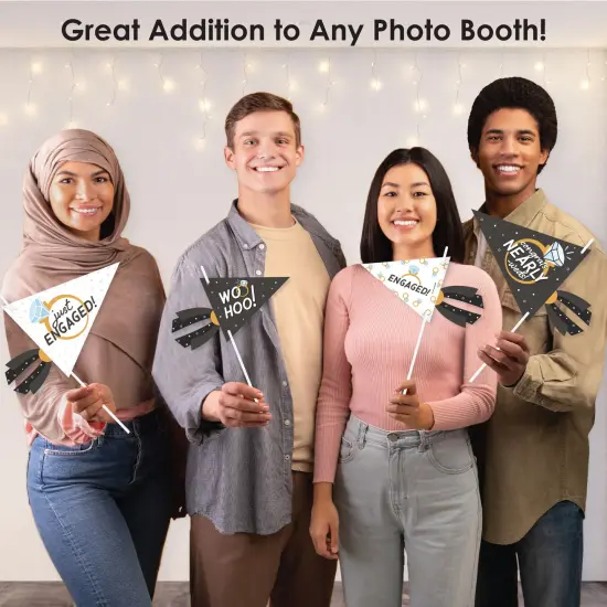 Big Dot of Happiness Just Engaged - Black and White - Triangle Engagement Party Photo Props - Pennant Flag Centerpieces - Set of 20 {6}