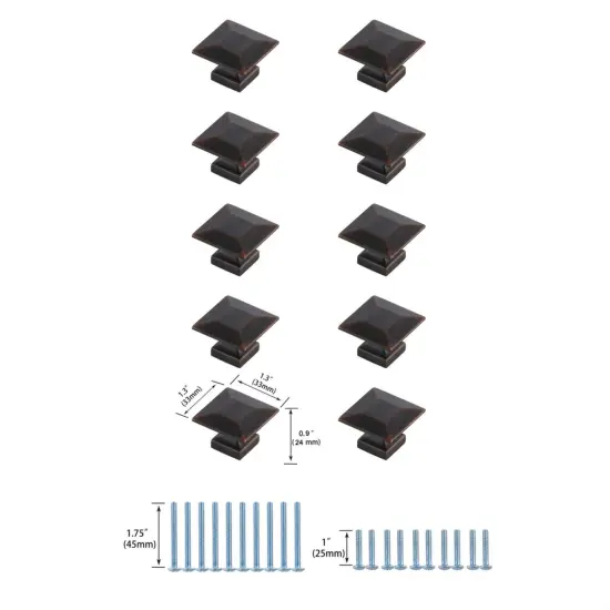 Cecil 1.3" Oil-rubbed Bronze Square Knob Multipack (Set of 10) {6}