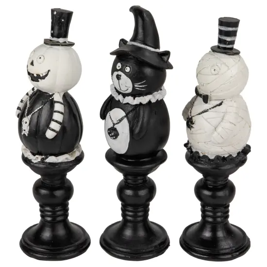 Northlight Pumpkin, Cat and Ghost Halloween Candlestick Decorations - 8.25" - Set of 3 Black {4}