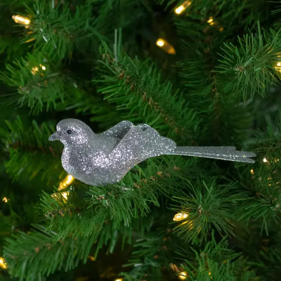 Northlight Glittered Bird Clip-On Christmas Ornament - 6" - Silver-tone {3}