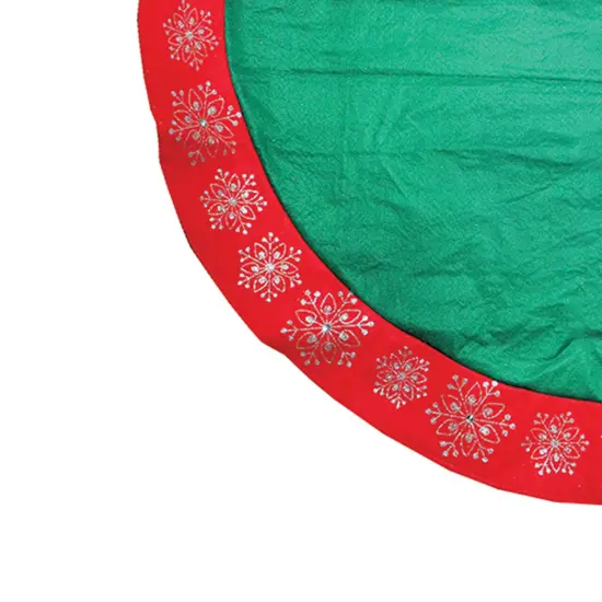 Northlight 48" Green Christmas Tree Skirt with Red Gemstone Glitter Snowflake Trim {3}