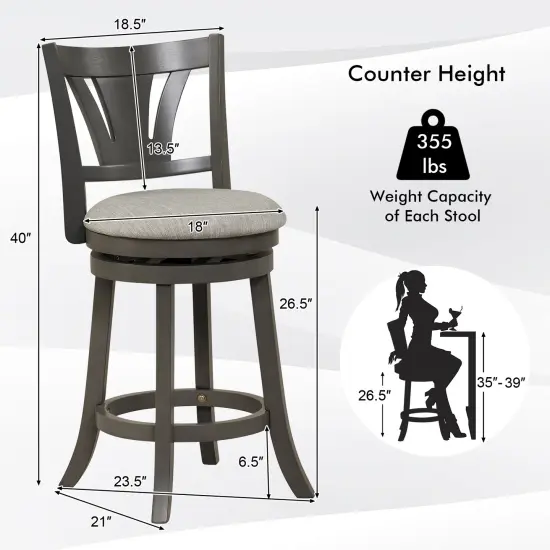 Costway 26.5'' Swivel Bar Stool Counter Height with Curved Backrest & Rubber Wood Legs {3}