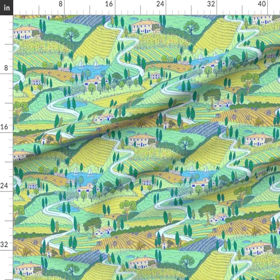 Various Fabrics by the Yard or Fat Quarter Multicolor Painting Farmland Villa Italian Landscape Large Scale Countryside Tuscan Mediterranean Custom Printed Fabric by Spoonflower {1}
