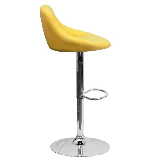 Emma and Oliver 2 Pack Contemporary Vinyl Bucket Seat Adjustable Height Barstool with Diamond Pattern Back and Chrome Base Yellow {5}