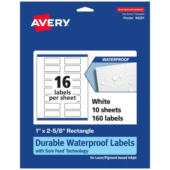Avery Durable Waterproof Rectangle Labels with Sure Feed, 1" x 2-5/8" {7}
