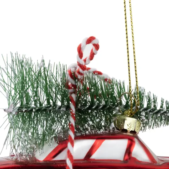 Northlight 5" Red Vintage Car with Christmas Tree Glass Ornament {6}