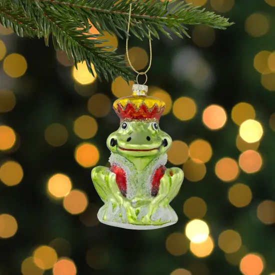 Northlight Prince Frog Glass Christmas Hanging Ornament - 3.5" - Lime Green and Red {3}