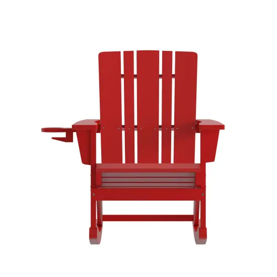 Merrick Lane Ridley HDPE Adirondack Chair with Cup Holder and Pull Out Ottoman, All-Weather HDPE Indoor/Outdoor Chair Red {3}