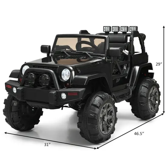 12V Kids Remote Control Riding Truck Car with LED Lights Perfect Gift for Boys Girls Black {3}
