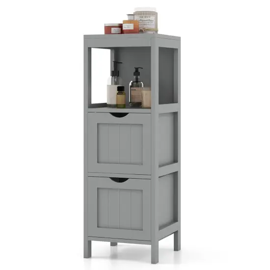 Costway Bathroom Floor Cabinet Freestanding Side Storage Organizer with 2 Removable Drawers Brown/Grey/Black {8}