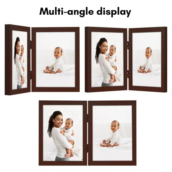 Americanflat Tri-Folding Picture Frame - Displays Two Photos at Once - Double Hinged Picture Frame - Shatter Resistant Glass - Tabletop Display Picture Frame - Black {5}