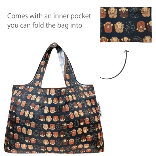 Wrapables Large & Small Foldable Tote Nylon Reusable Grocery Bags, Set of 2 Monkey Business {5}
