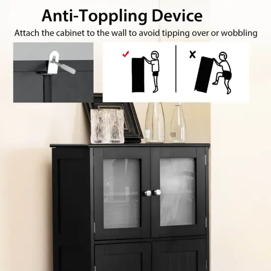 Black MDF Glass Door Floor Cabinet with Adjustable Shelf &ndash; 43 inches Storage Unit {2}