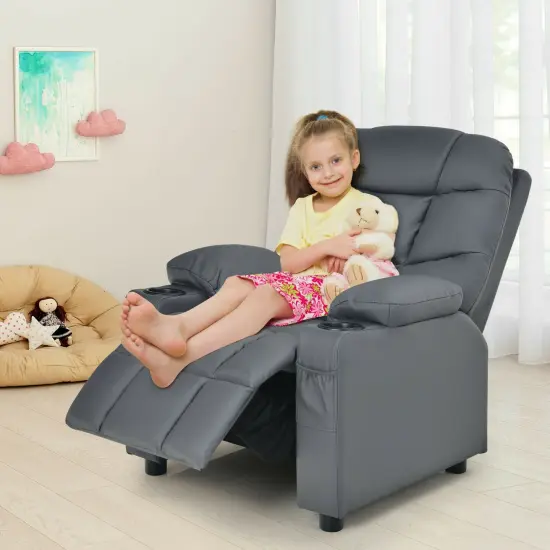 Kids Recliner Chair with Cup Holders Suitable for Children's Room, Living Room and Bedroom Grey {5}