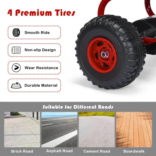 Iron Pedal Powered Ride On Car Go Kart for Kids with Adjustable Seat Red {3}
