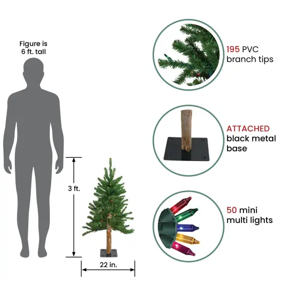 Northlight Pre-Lit Medium Alpine Artificial Christmas Tree - 3' - Multi Lights Green {7}