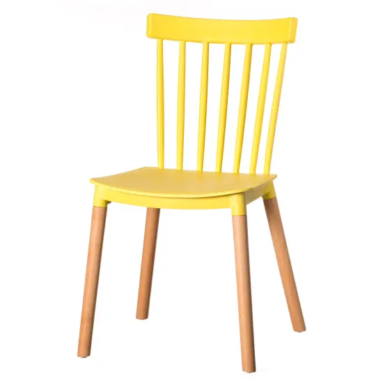 Modern Plastic Dining Chair Windsor Design with Beech Wood Legs Single Yellow {1}