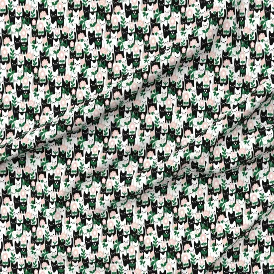 Various Fabrics by the Yard or Fat Quarter Whimsical Cats Black And White Flowers Garden Kitten Cute Folk Art Dollhouse Small Scale Leaves Cat Faces Playful Kittens Abstract Custom Printed Fabric by Spoonflower {6}