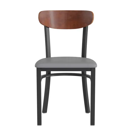 Emma and Oliver Yara Industrial Dining Chair with Rolled Steel Frame and Solid Wood Seat - 500 lbs. Static Weight Capacity WalnutBack/GrayVinyl {3}