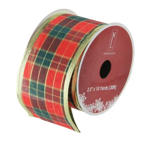 Northlight Green and Red Plaid Wired Christmas Craft Ribbon 2.5" x 10 Yards {1}